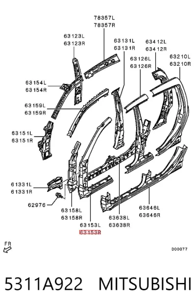 Стойка кузова передняя правая MITSUBISHI 5311A922