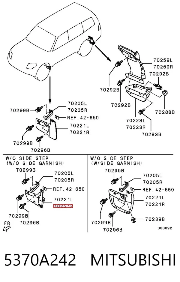 Брызговик передний правый 5370A242 Mitsubishi