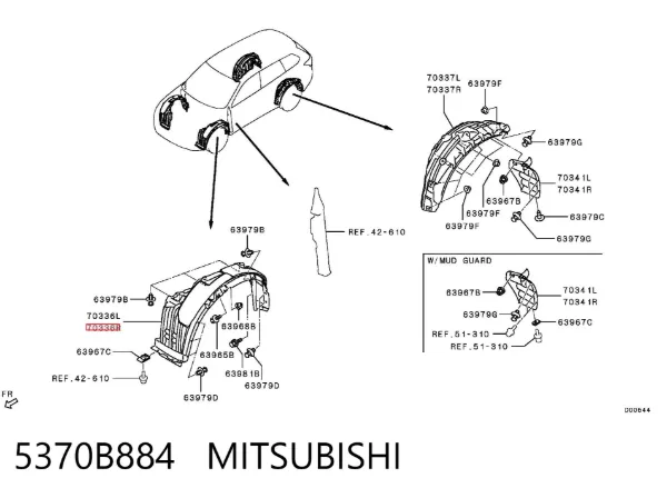 Подкрылок передний правый 5370B884 Mitsubishi