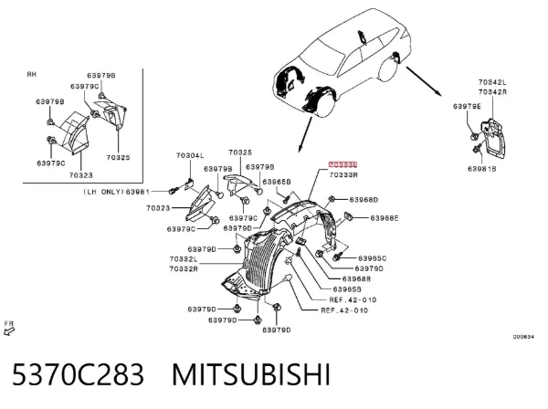 Подкрылок крыла переднего левый задний 5370C283 Mitsubishi
