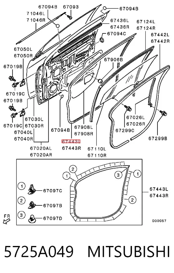 Уплотнитель двери передней левой (на двери) 5725A049 Mitsubishi