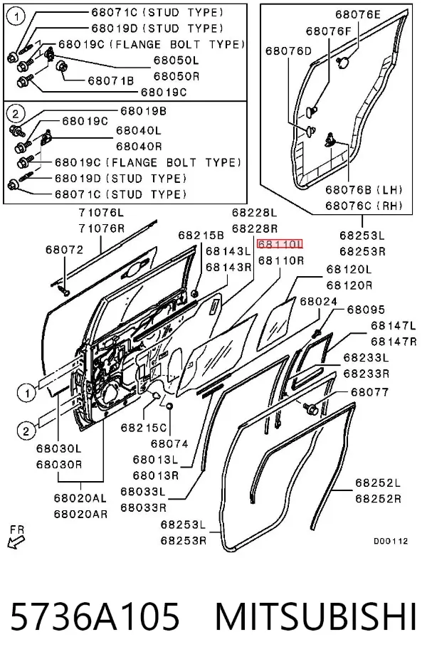 Стекло двери задней левой 5736A105 Mitsubishi