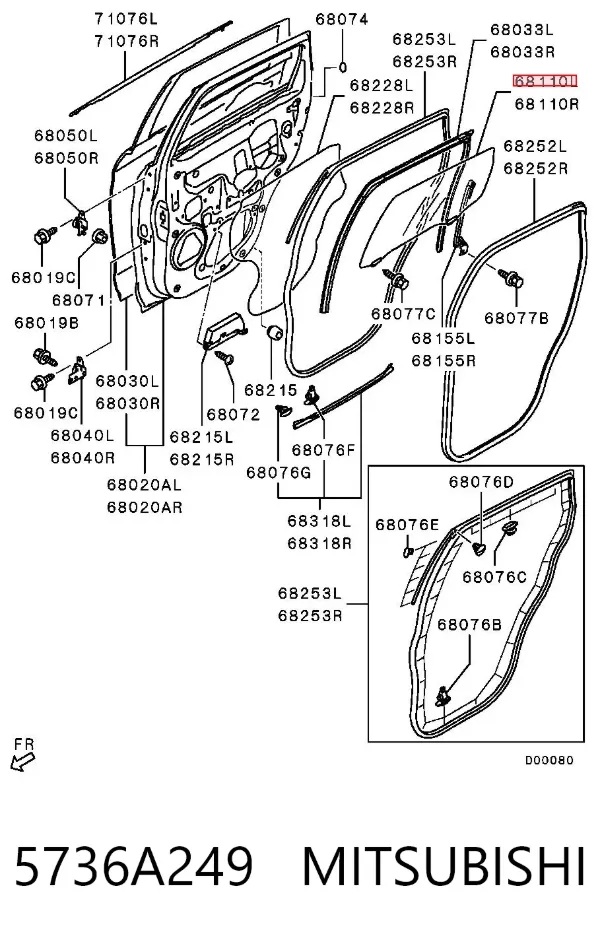 Стекло двери задней левой 5736A249 Mitsubishi