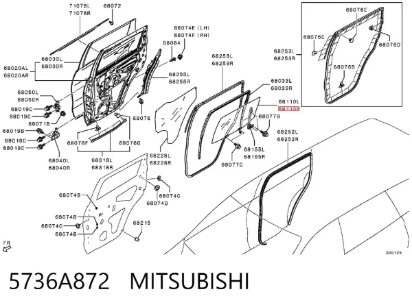 Стекло двери задней правой 5736A872 Mitsubishi