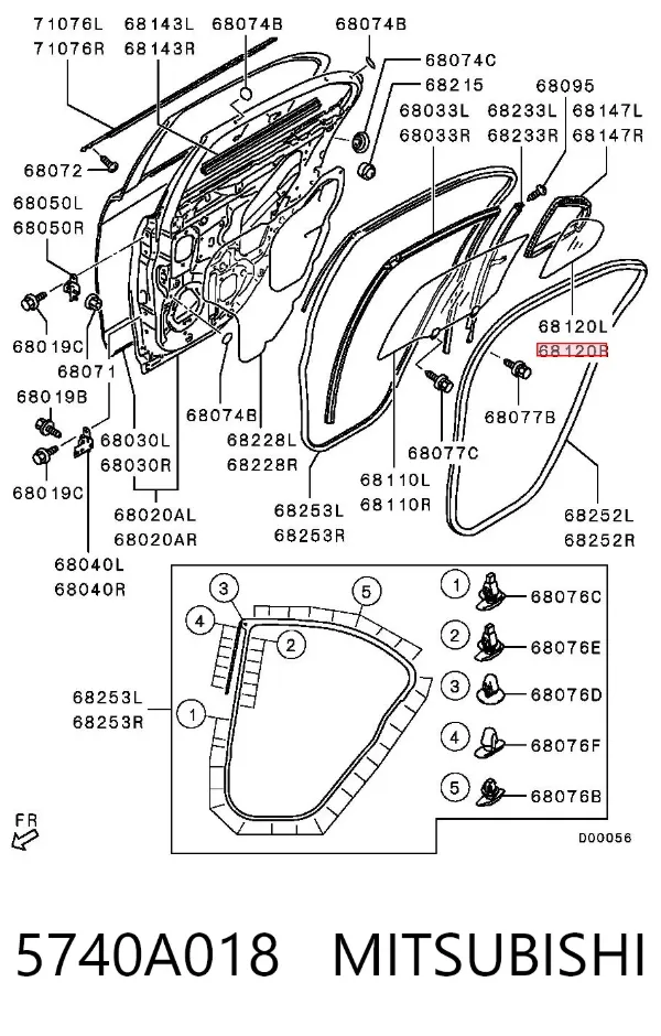 Стекло-форточка двери задней правой 5740A018 Mitsubishi