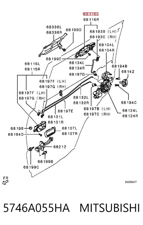 Ручка двери задней наружная левая 5746A055HA Mitsubishi