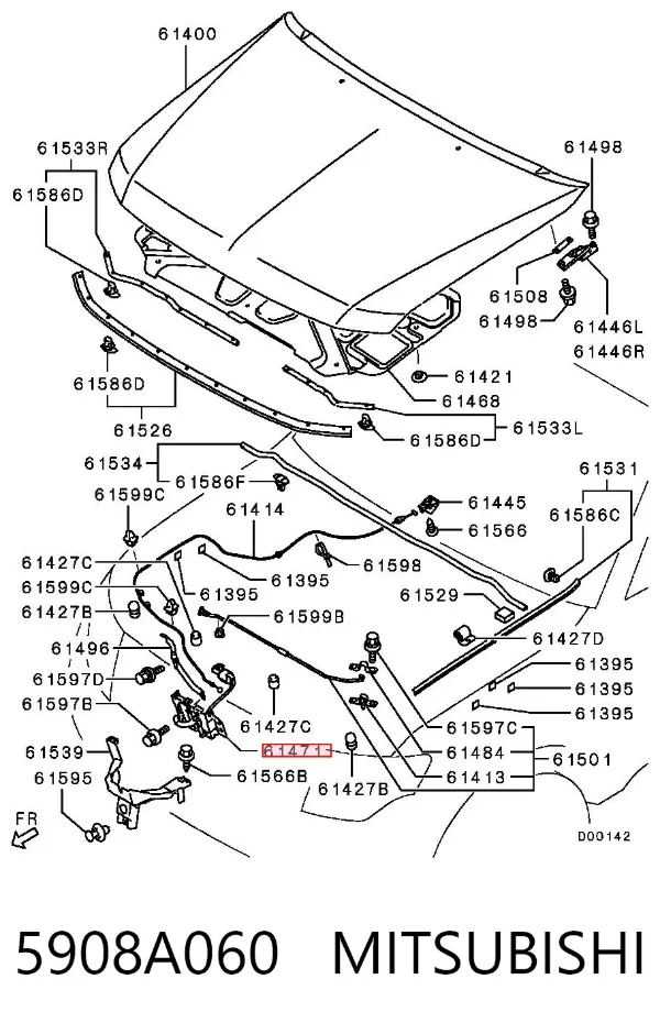 Замок капота 5908A060 Mitsubishi
