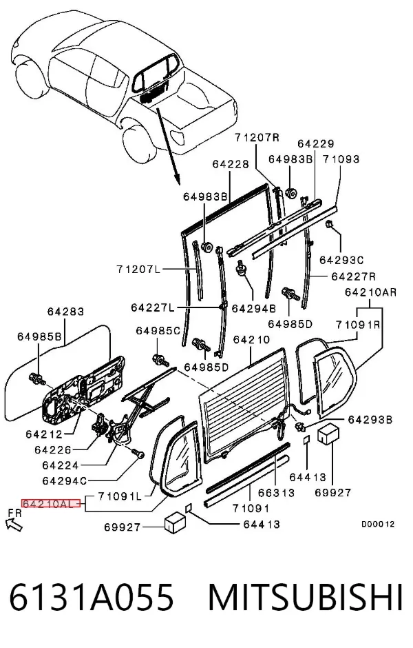 Стекло кузова (багажного отсека) левое 6131A055 Mitsubishi