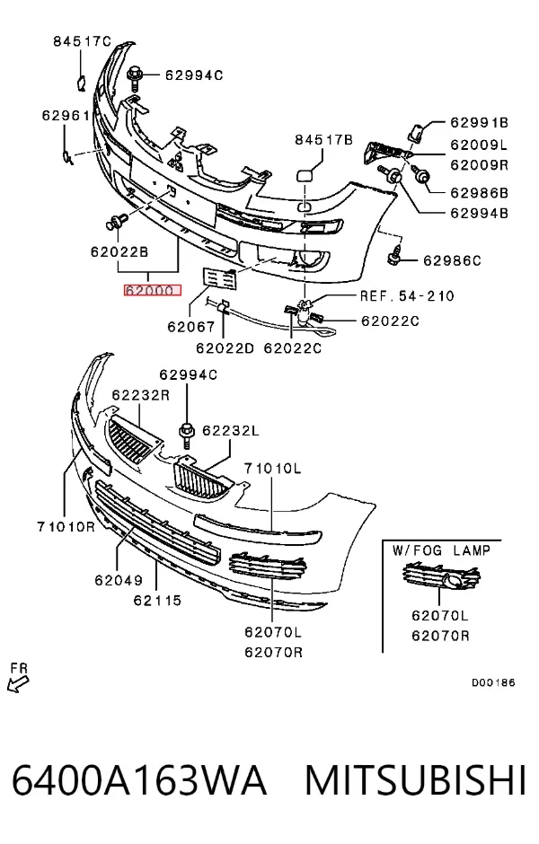 Передний бампер 6400A163WA Mitsubishi