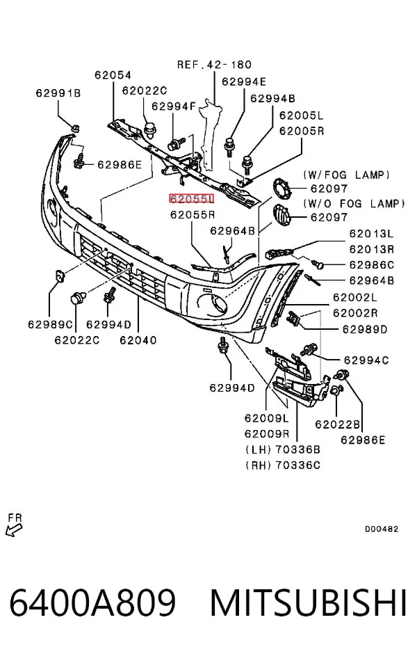 Кронштейн бампера переднего левый 6400A809 Mitsubishi