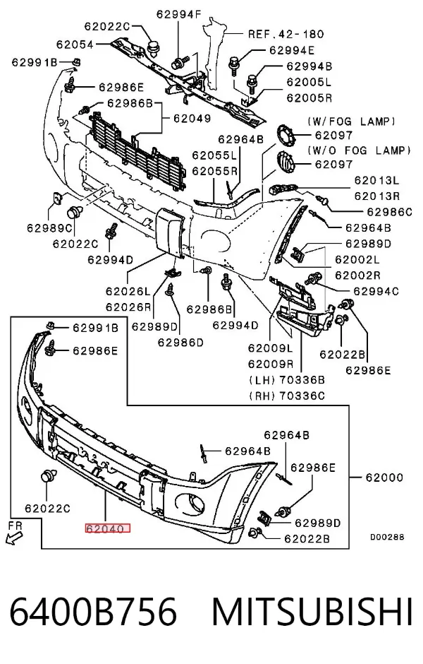 Передний бампер 6400B756 Mitsubishi