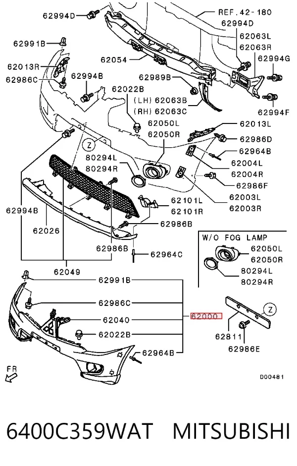 Передний бампер 6400C359WAT Mitsubishi