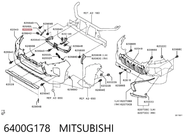 Кронштейн бампера переднего правый 6400G178 Mitsubishi