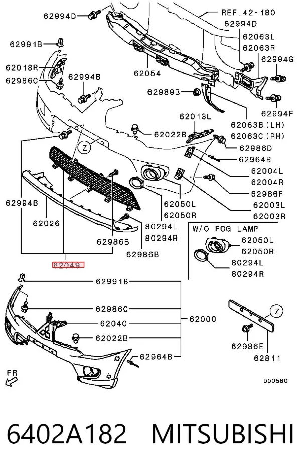 Решетка бампера переднего 6402A182 Mitsubishi