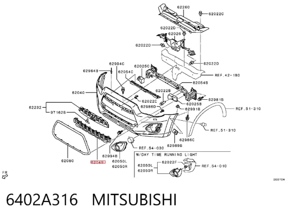 Решетка бампера 6402A316 Mitsubishi