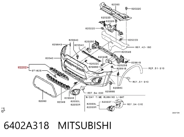 Решетка бампера переднего верхняя 6402A318 Mitsubishi