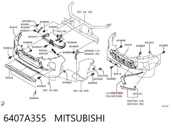 Молдинг бампера переднего левый 6407A355 Mitsubishi