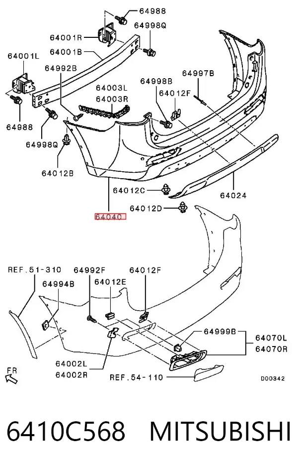 Задний бампер 6410C568 Mitsubishi