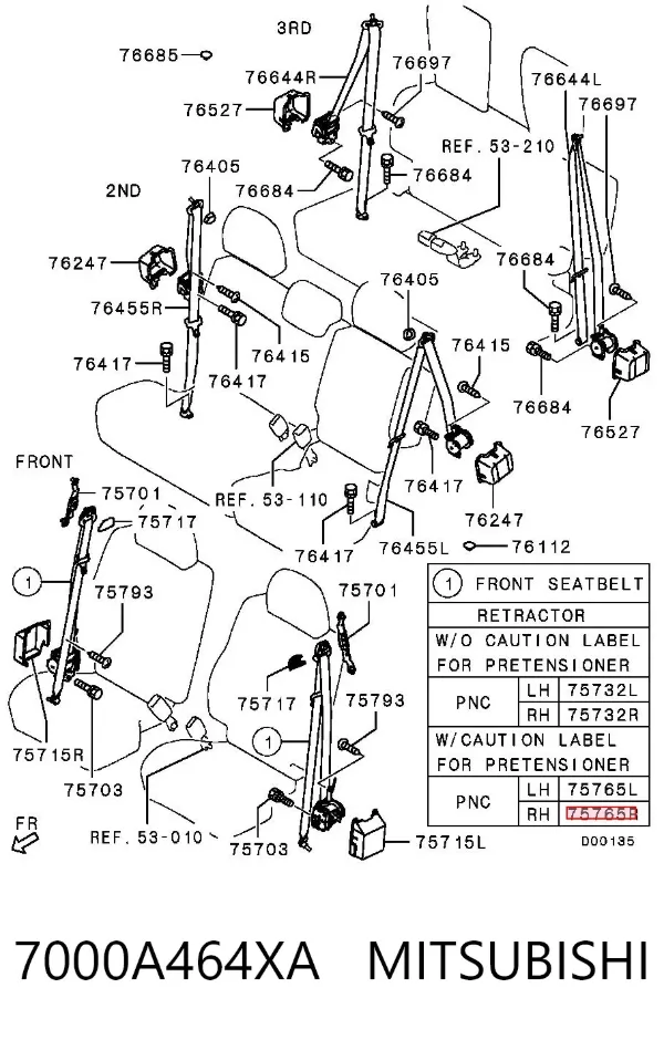 Ремень безопасности 7000A464XA Mitsubishi