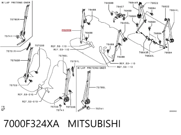 Ремень безопасности задний правый 7000F324XA Mitsubishi