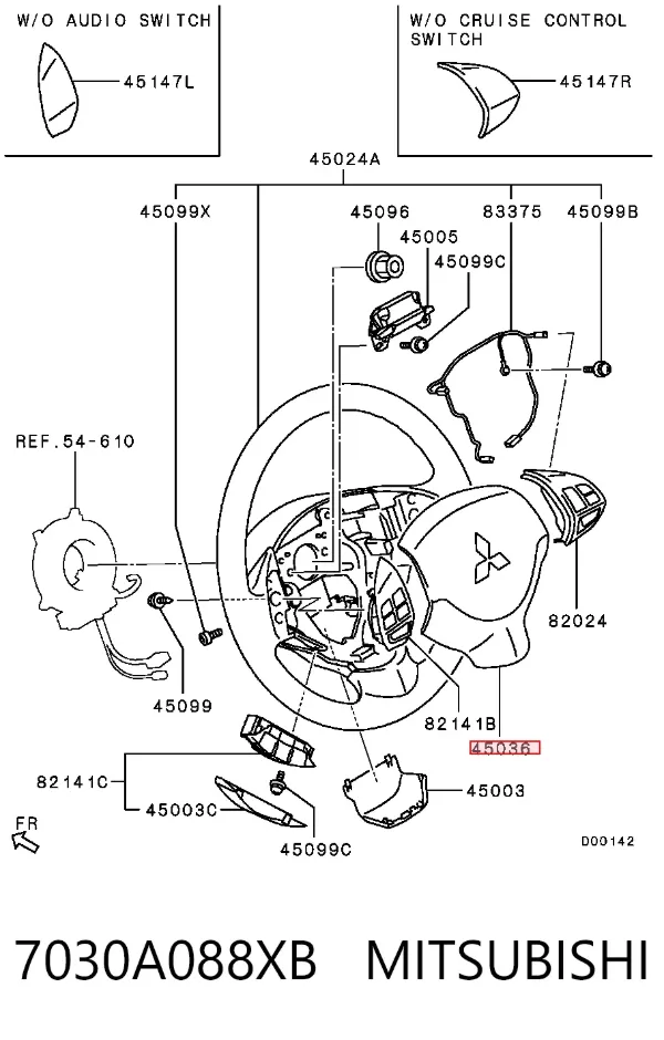 Подушка безопасности водителя 7030A088XB Mitsubishi