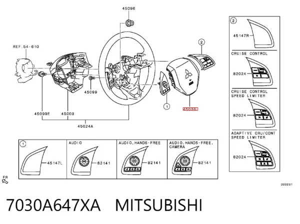 Подушка безопасности водителя 7030A647XA Mitsubishi
