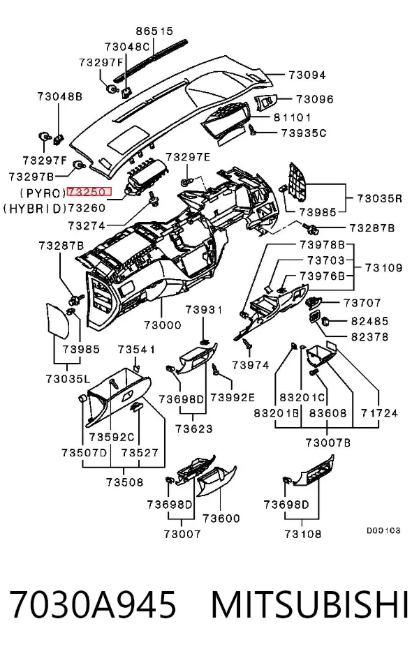Подушка безопасности пассажира 7030A945 Mitsubishi