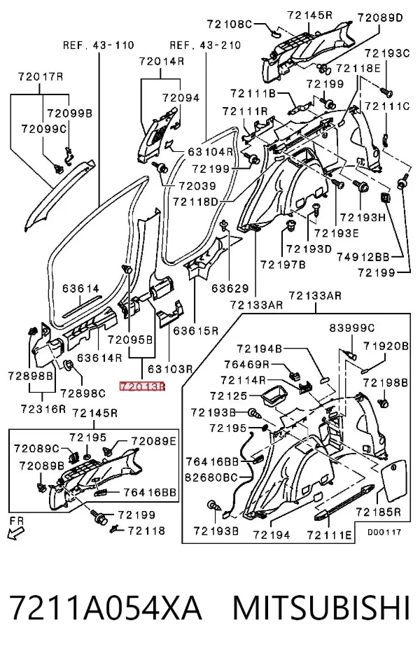 Обшивка стойки кузова внутренняя средняя нижняя правая 7211A054XA Mitsubishi
