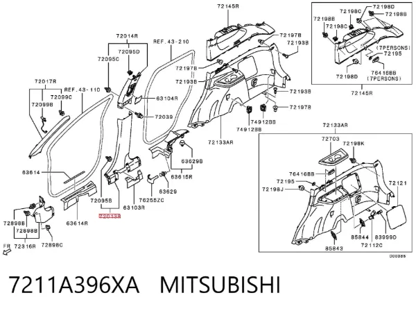 Обшивка стойки кузова внутренняя средняя нижняя правая 7211A396XA Mitsubishi