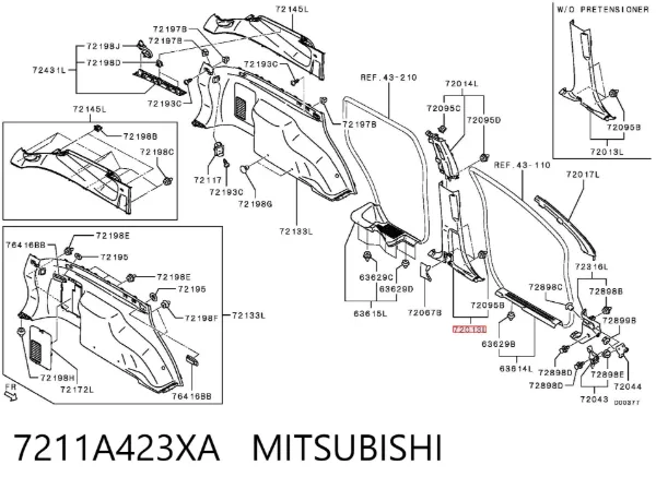 Обшивка стойки кузова внутренняя средняя нижняя левая 7211A423XA Mitsubishi