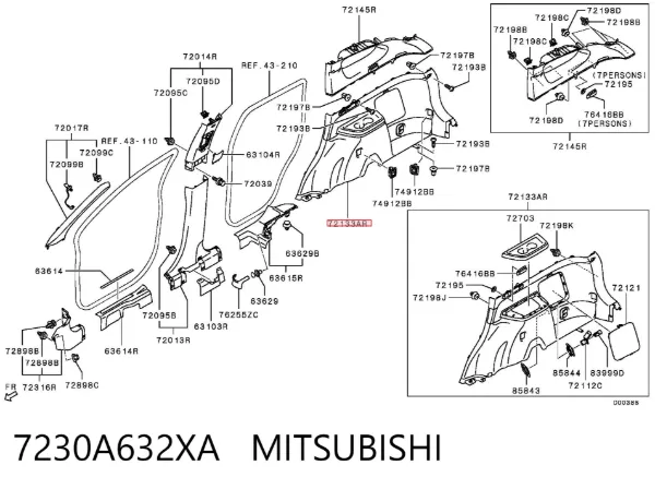 Облицовка багажного отсека правая 7230A632XA Mitsubishi