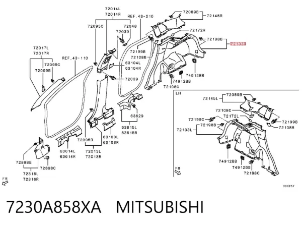 Облицовка багажного отсека правая 7230A858XA Mitsubishi
