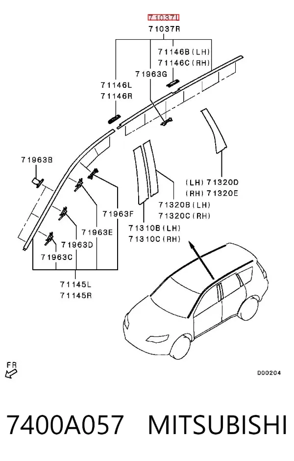 Молдинг крыши задний левый 7400A057 Mitsubishi