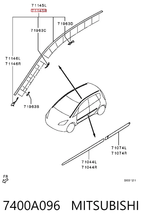 Молдинг крыши правый 7400A096 Mitsubishi