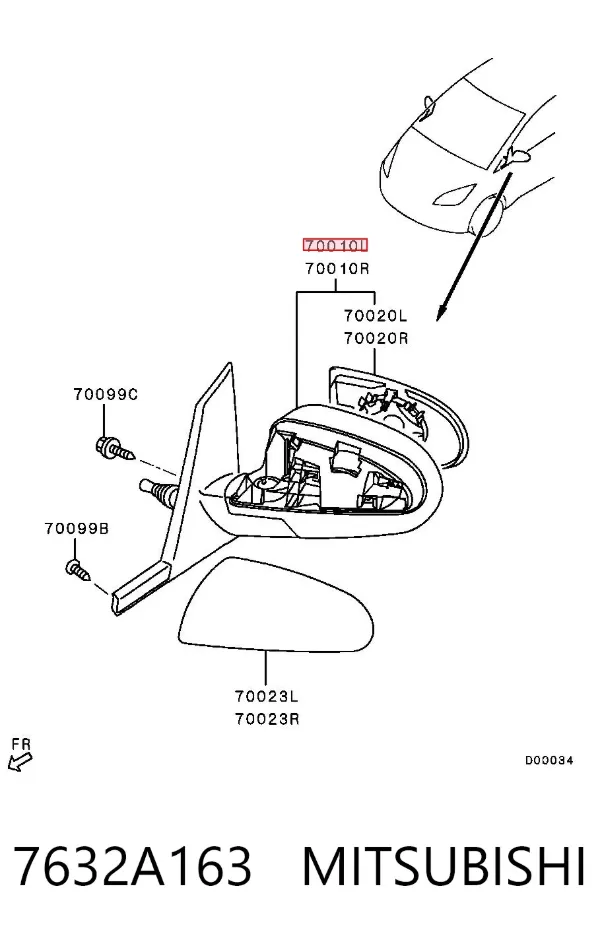 Левое боковое зеркало 7632A163 Mitsubishi