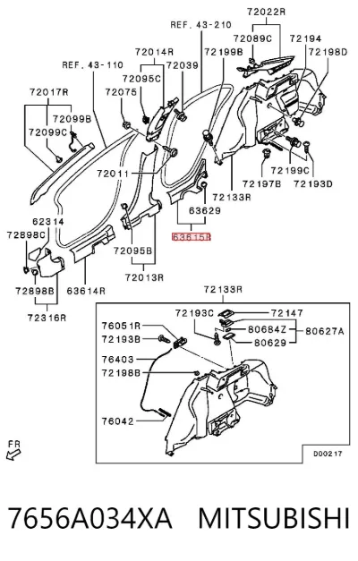 Накладка (молдинг) порога наружная задняя правая MITSUBISHI 7656A034XA