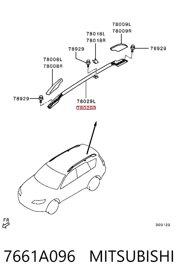Рейлинг крыши правый 7661A096 Mitsubishi