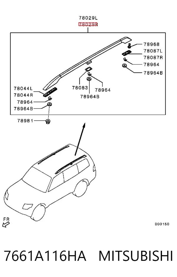 Рейлинг крыши правый 7661A116HA Mitsubishi