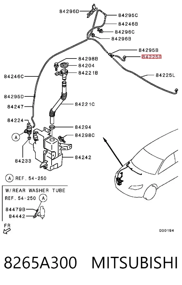 Форсунка омывателя стекла лобового правая 8265A300 Mitsubishi