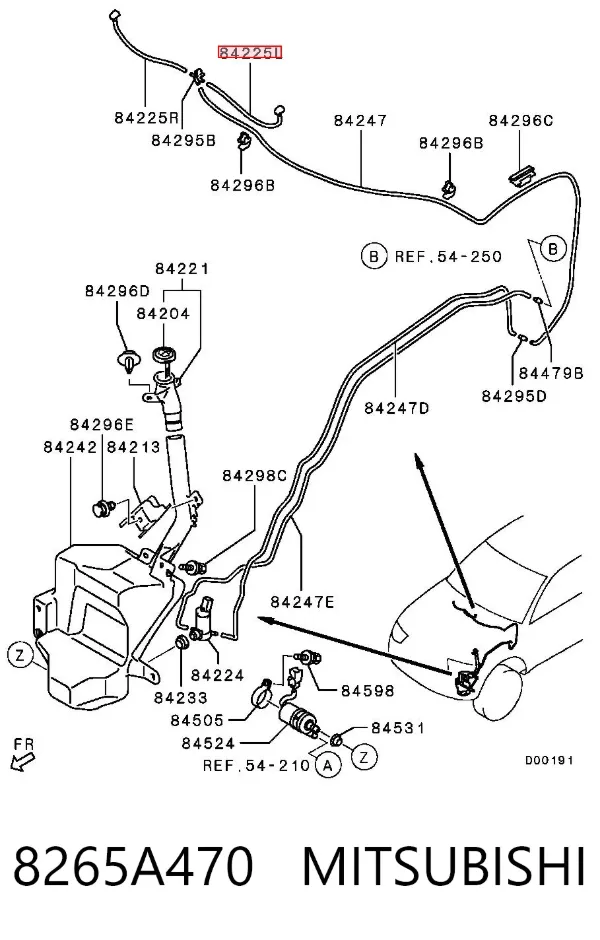 Форсунка омывателя стекла лобового правая 8265A470 Mitsubishi