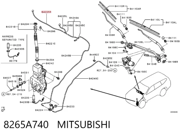 Форсунка омывателя стекла лобового правая 8265A740 Mitsubishi