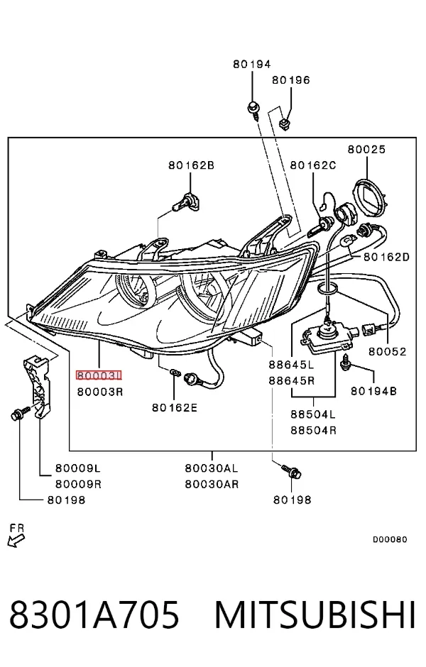 Левая фара 8301A705 Mitsubishi