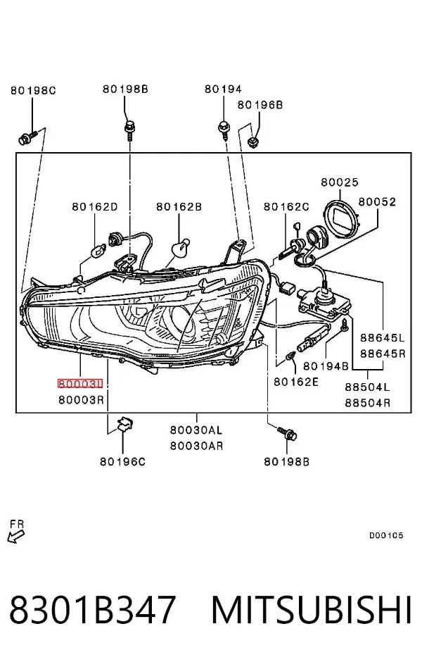 Левая фара 8301B347 Mitsubishi