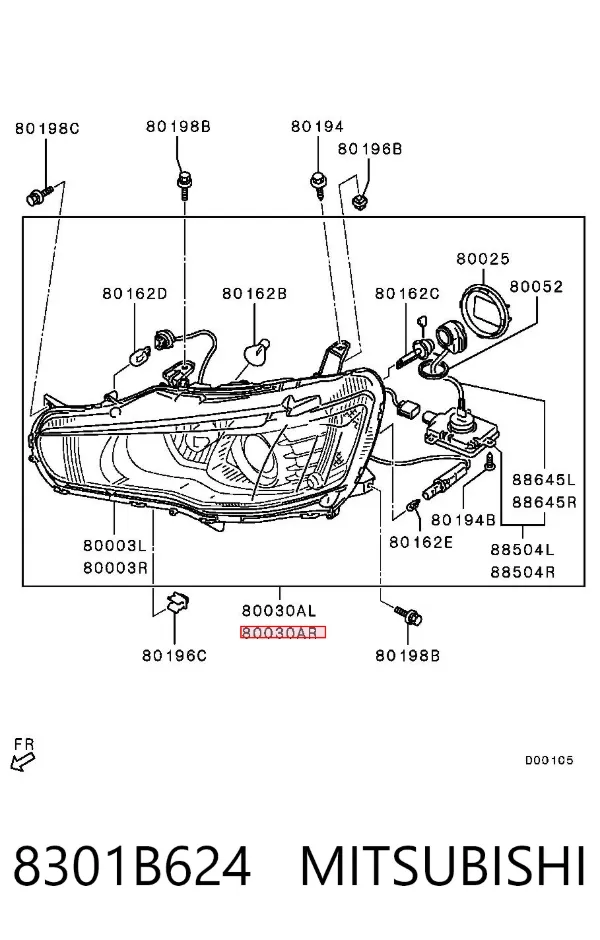 Правая фара 8301B624 Mitsubishi