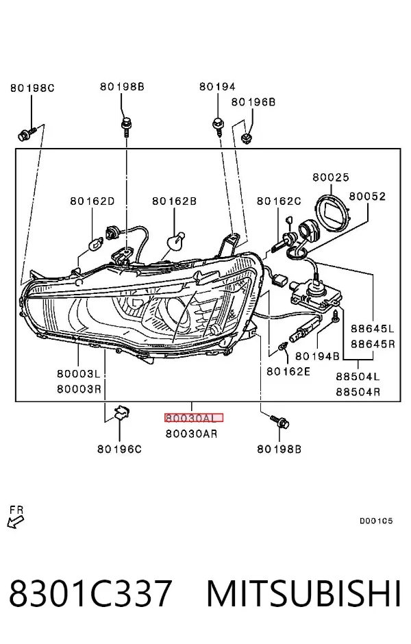 Левая фара 8301C337 Mitsubishi