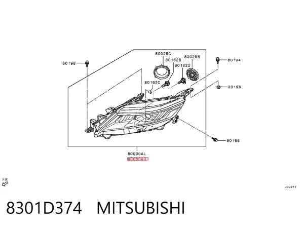 Правая фара 8301D374 Mitsubishi