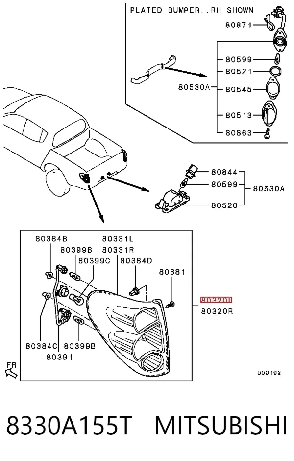 Фонарь задний левый 8330A155T Mitsubishi