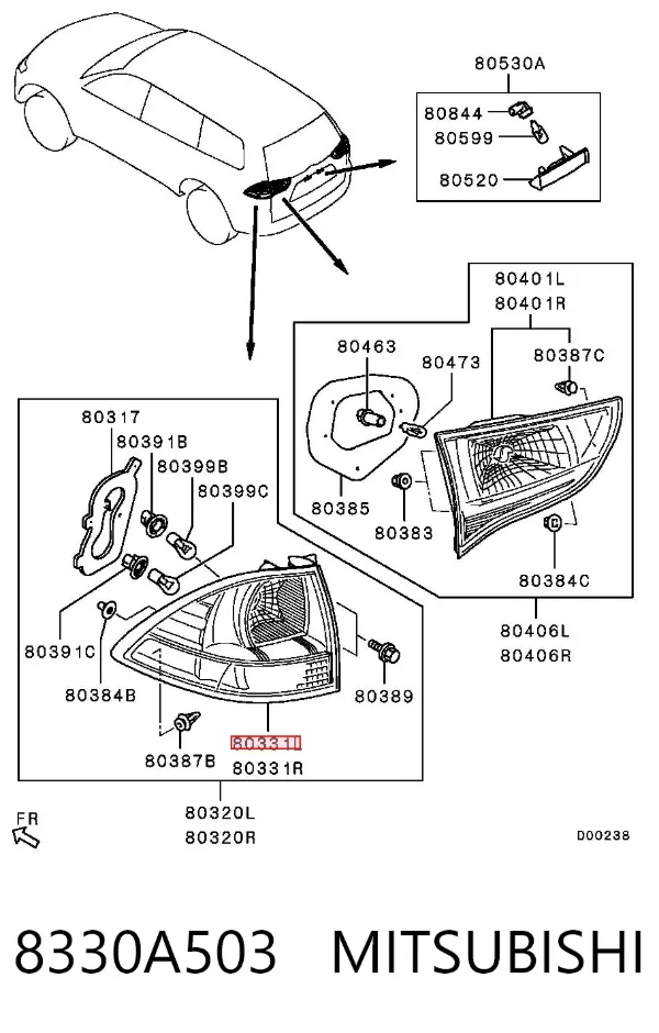 Фонарь задний левый 8330A503 Mitsubishi