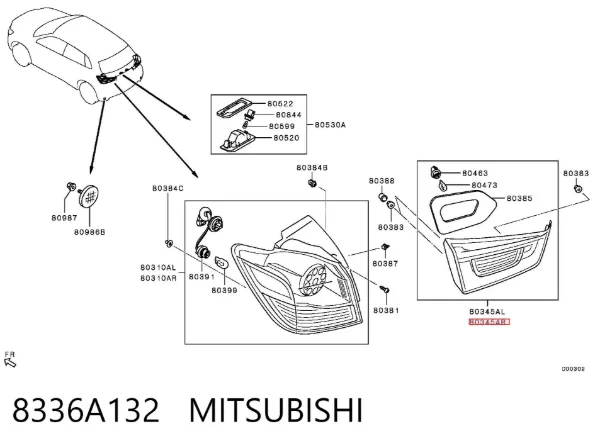 Фонарь задний правый внутренний 8336A132 Mitsubishi