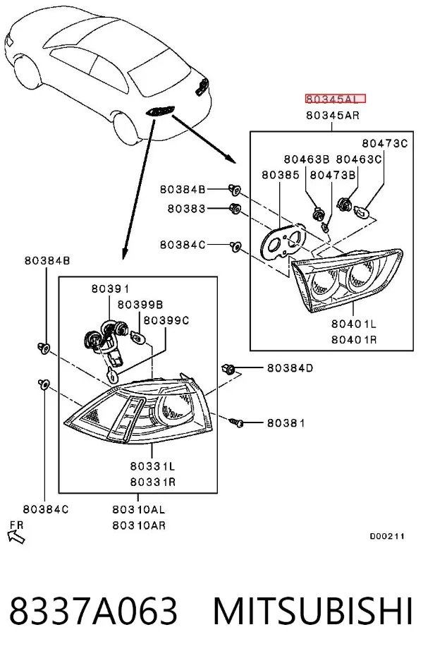 Фонарь задний левый внутренний 8337A063 Mitsubishi